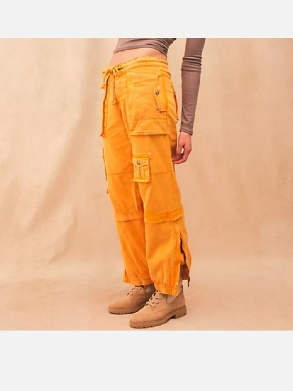 Free People Yellow Convertible Cargo Pants Wide Leg Utility